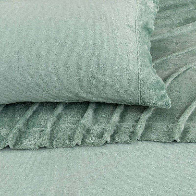 Isla Jade Twin Velvet Plush Solid Sheet Set Light Teal Green: Microfiber, gallery