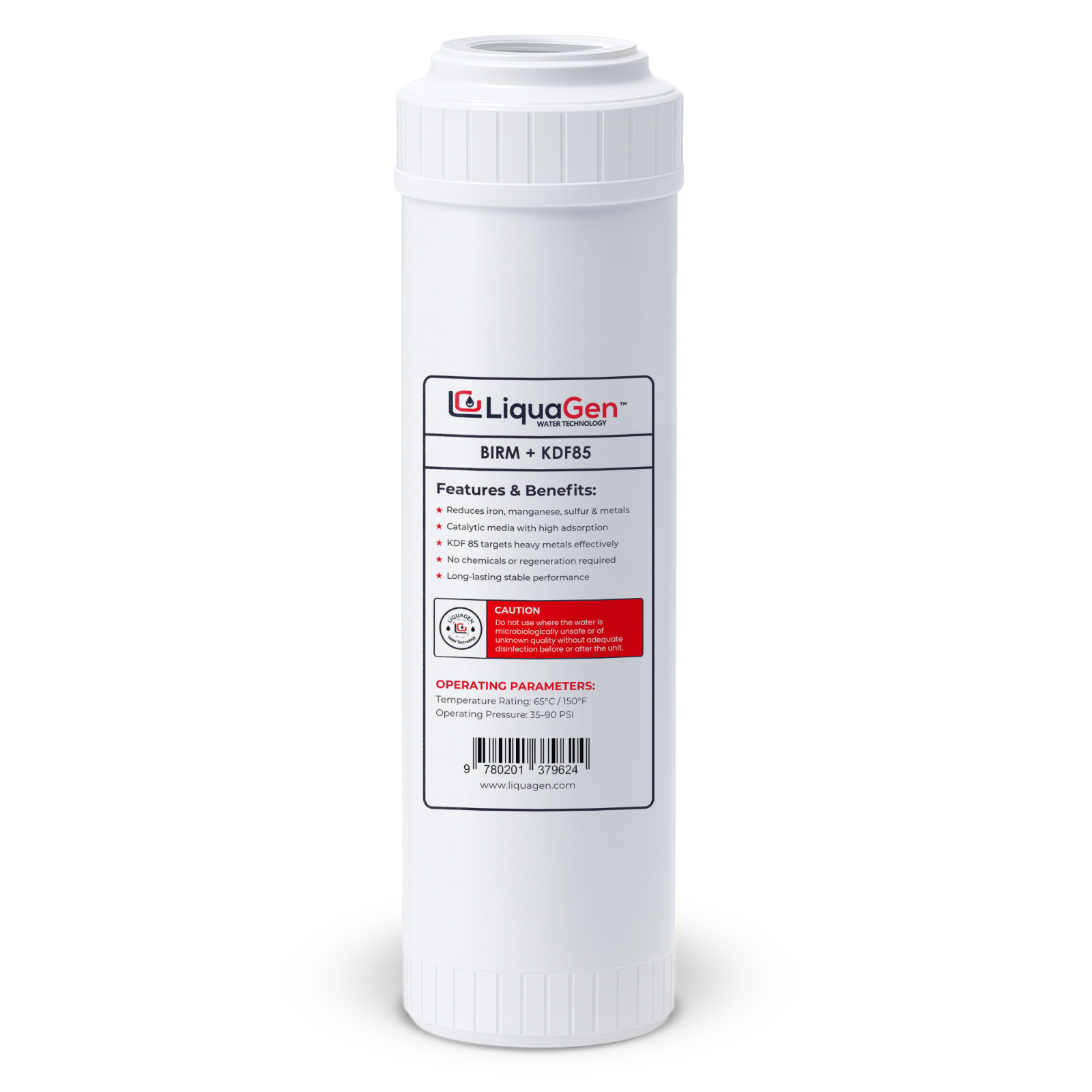 LiquaGen 2.5" x 10" BIRM + KDF-85 Filter Cartridge – Iron, Manganese & Sulfur gallery