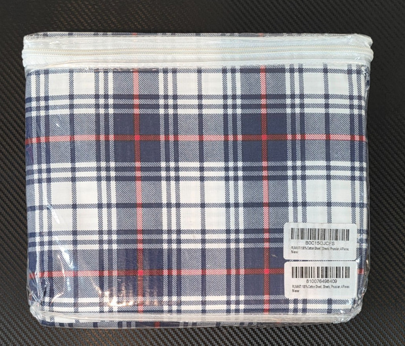 Ruvanti 100% Cotton Percale Sheets Set Queen Size 4 Piece Prussian Plaid gallery