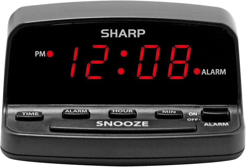 Sharp Digital Alarm Clock Black Red LED Display Easy Use Battery Backup gallery
