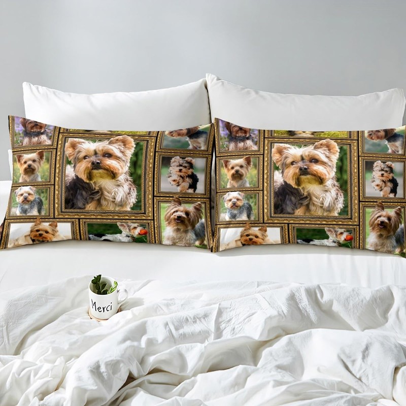 Yorkshire Terrier Bed Sheet Set Queen Size Cute Dog Puppy Bed Sheets with Dee... gallery