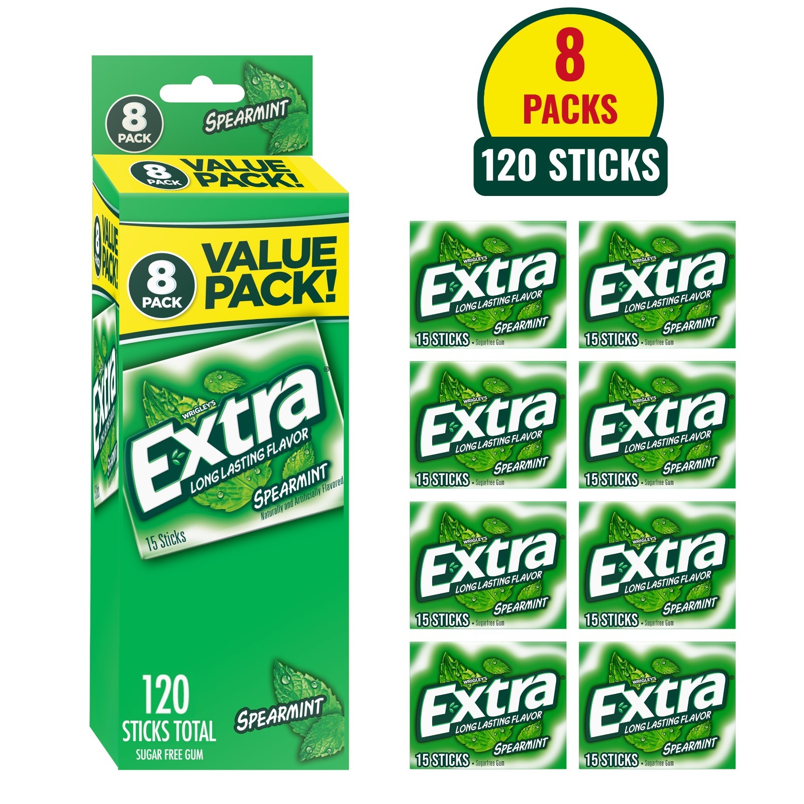 Extra Spearmint Sugar Free Gum Back To School Chewing Gum, 8 Pack. gallery