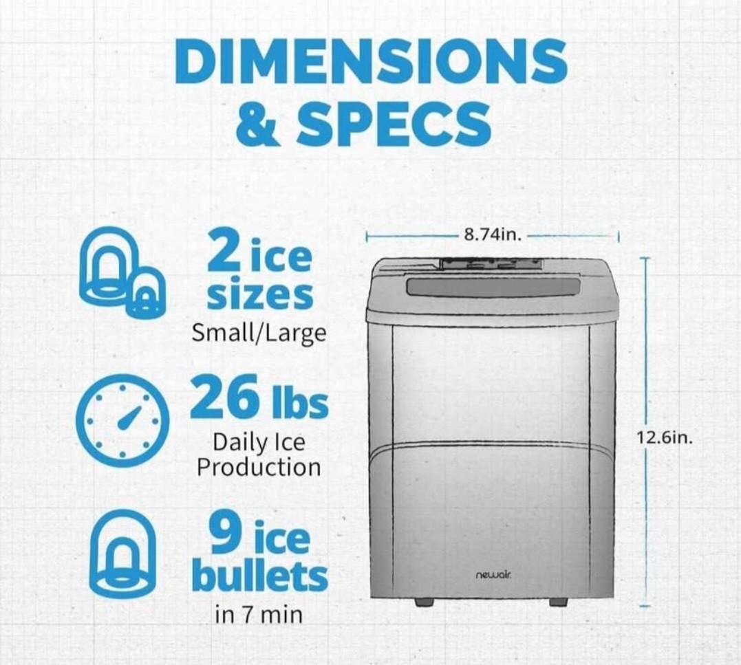 Newair Bullet Ice Maker Countertop 26 lbs/Day Ice Machine 2 Sizes Matte Black gallery