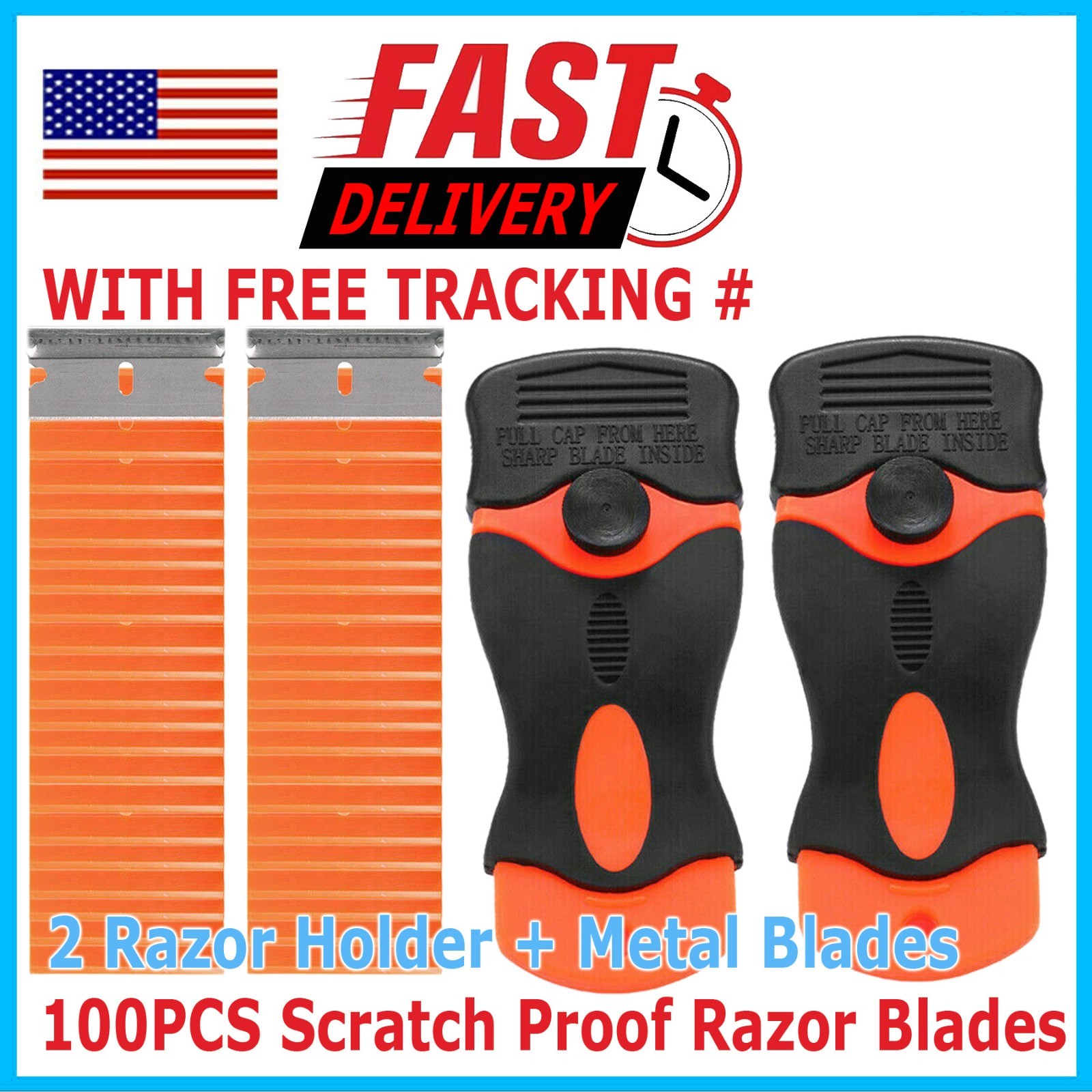 102 Pcs Plastic Razor Blades + 2 Razor Scraper Double Edged Sticker Removal Tool gallery