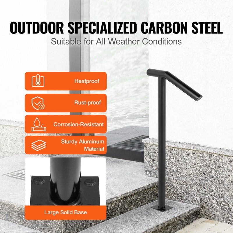 VEVOR 2-Step Handrail Single Post Handrail Round Metal Handrail for Stairs Matte gallery