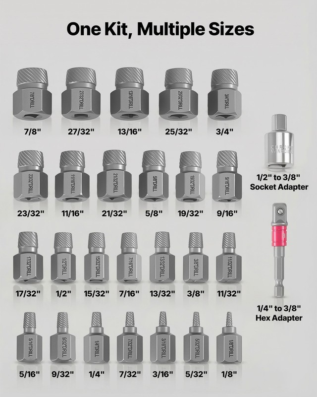 VEVOR Screw Extractor Set 27 Pieces Hex Head Multi-Spline Easy Out Bolt Remover gallery