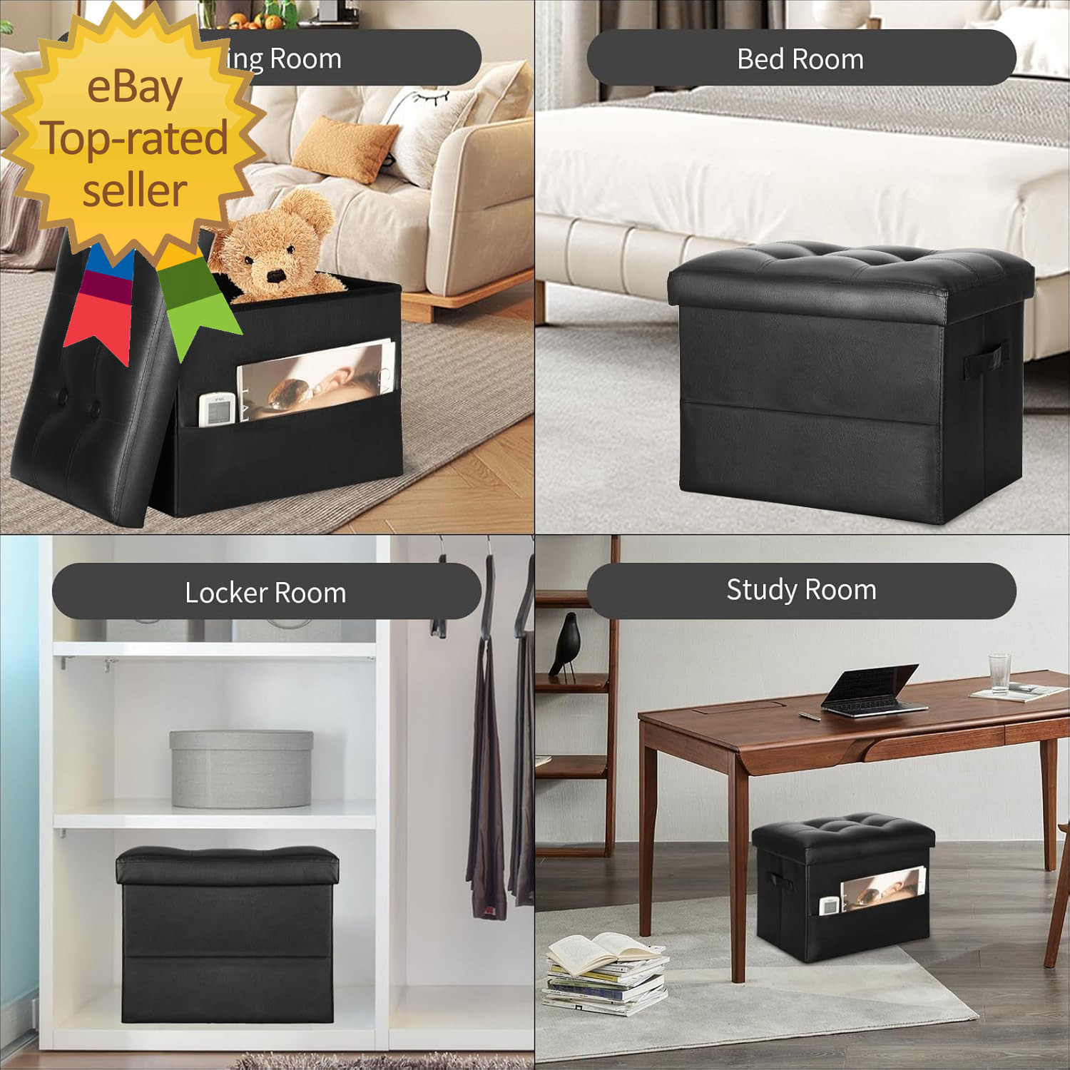 Storage Ottoman Foot Rest Stool with Thicker Foam Padded Seat Foldable gallery