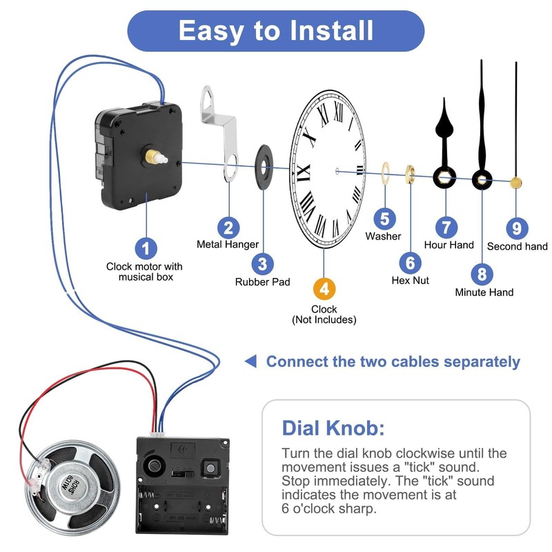 EEEKit Chiming Clock Mechanism Replacement, Battery Motors with Chime Black gallery