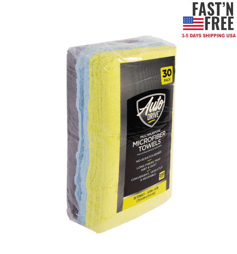 Auto Drive Multipurpose Microfiber Towels 14"" x 14"" Multicolor 30 Pack gallery