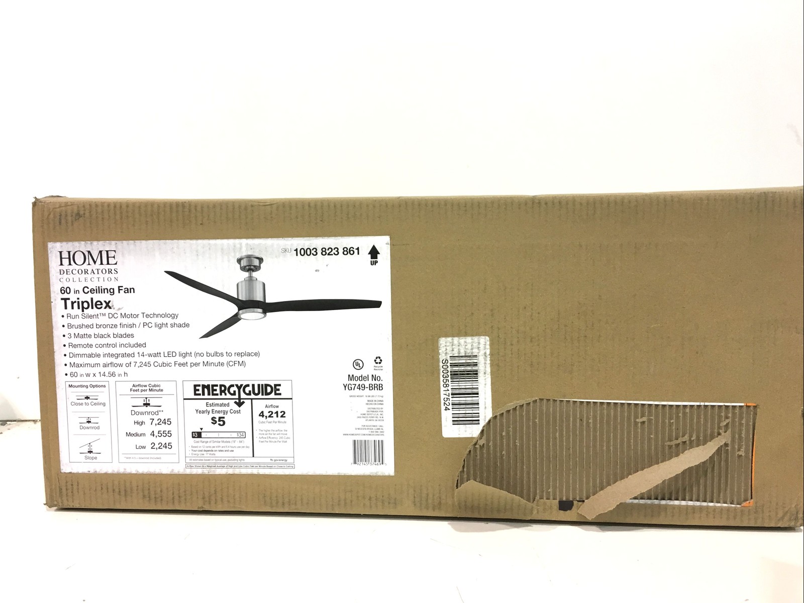 Home Decorators Collection Triplex 60"LED Brushed Bronze Ceiling Fan New (OPEN) gallery