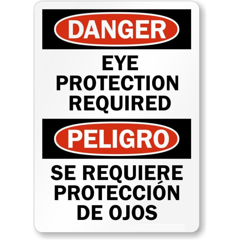 Bilingual Eye Protection Aluminum Weatherproof 8" x 12" Sign gallery