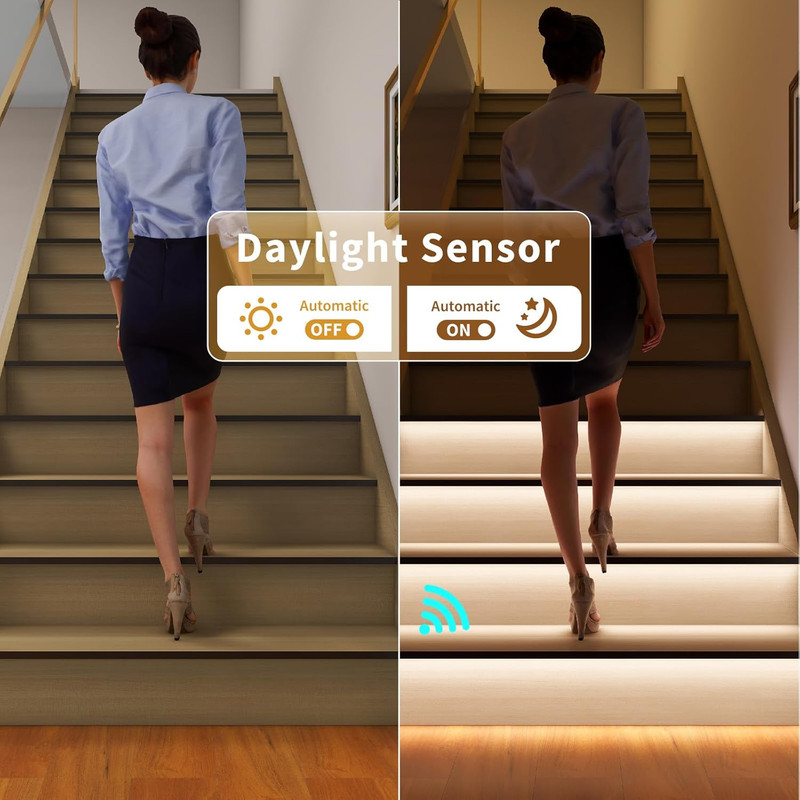 Smart Motion Sensor LED Stair Lights - 16 Steps, Cuttable 40" Strip, Cool White gallery