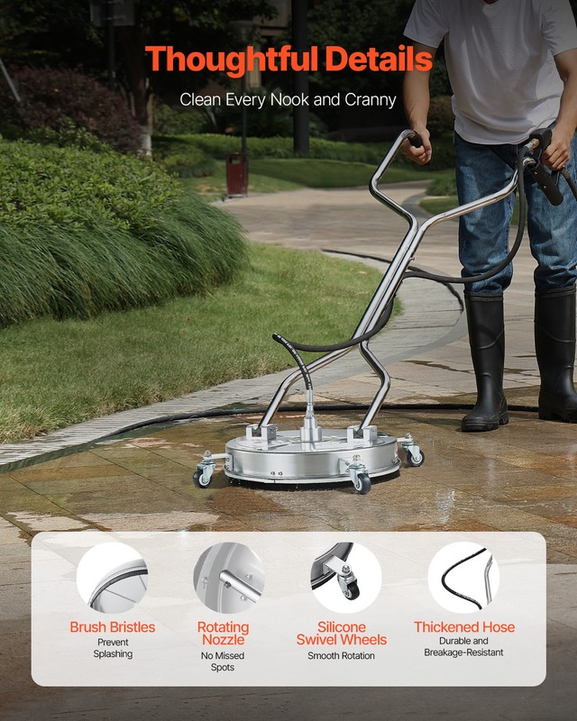 VEVOR 18" Pressure Washer Surface Cleaner 4 Wheels Dual Handle 4000 Max PSI gallery