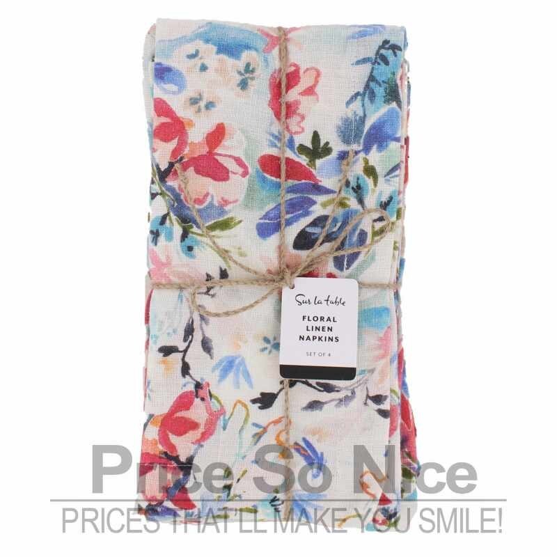 SUR LA TABLE FLORAL LINEN NAPKINS - 20 X 20, SET OF 4 MSRP $55 - NEW gallery