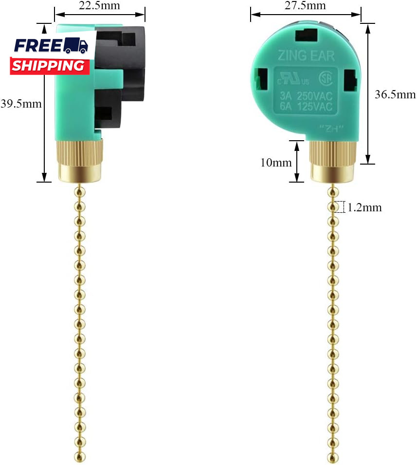 3 Pack Ceiling Fan Switch 3 Speed 4 Wire Zing Ear ZE-268S6 Fan Pull Chain Switch gallery