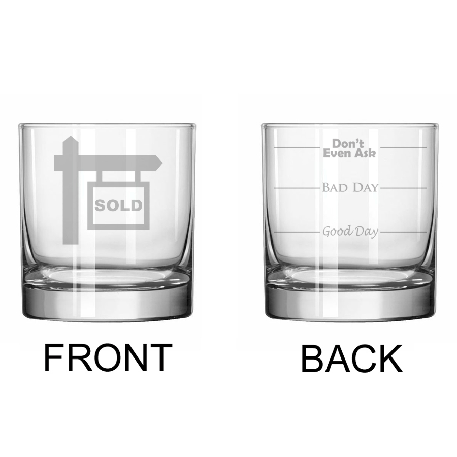 11oz Rocks Whiskey Highball Glass 2 Sided Real Estate Agent Broker Realtor Sold gallery