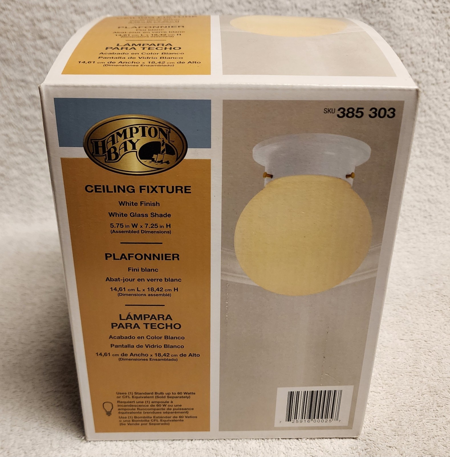 Hampton Bay Flush Mount Ceiling Fixture White Finish White Glass Shade NEW gallery