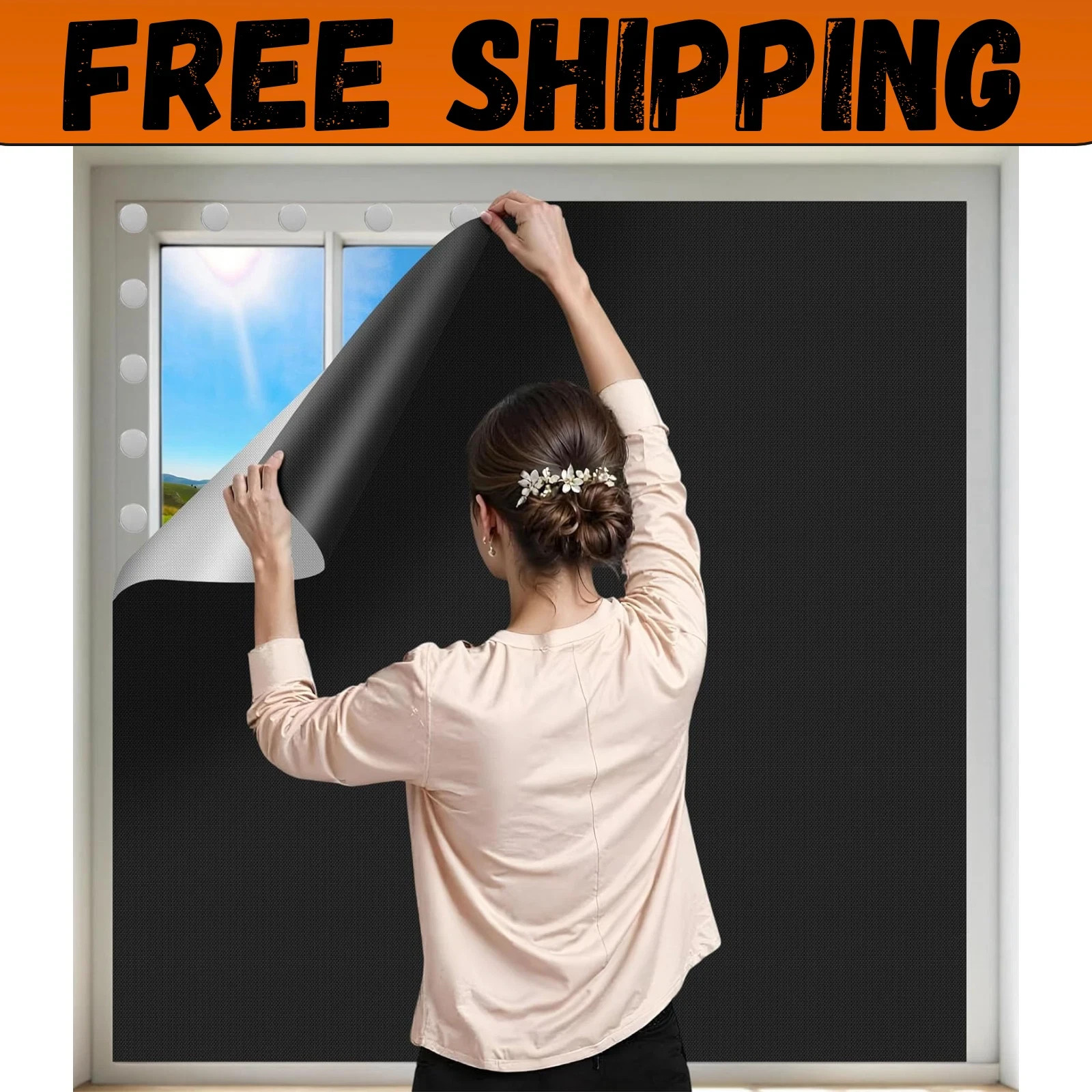 100% Black Out Window Cover Portable Blackout Shades Adhesive Thermal Blackout gallery