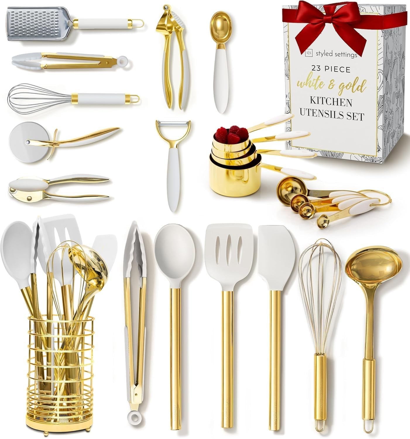 White & Gold Kitchen Utensils Set 23-Piece Gold Kitchen Accessories Include gallery