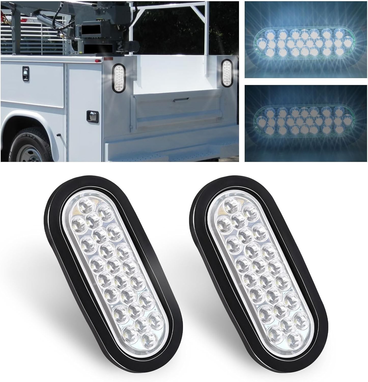 2PCS 6" Inch White 24 LED Oval Reverse Backup Turn Tail Fog Marker Lights, gallery