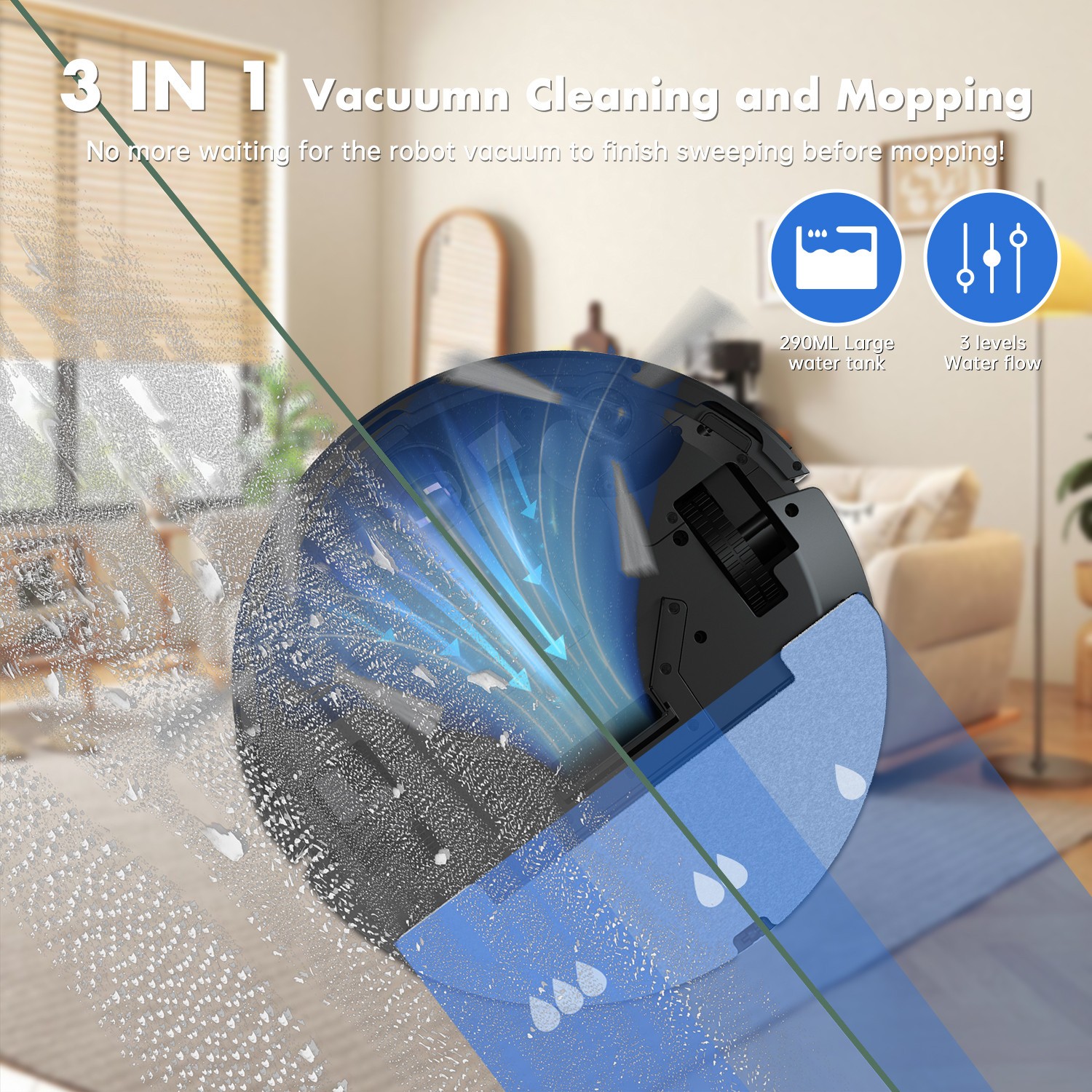 3500pa Robotic Vacuum Cleaner & Mop Combo w/WiFi Smart App & Voice Control gallery