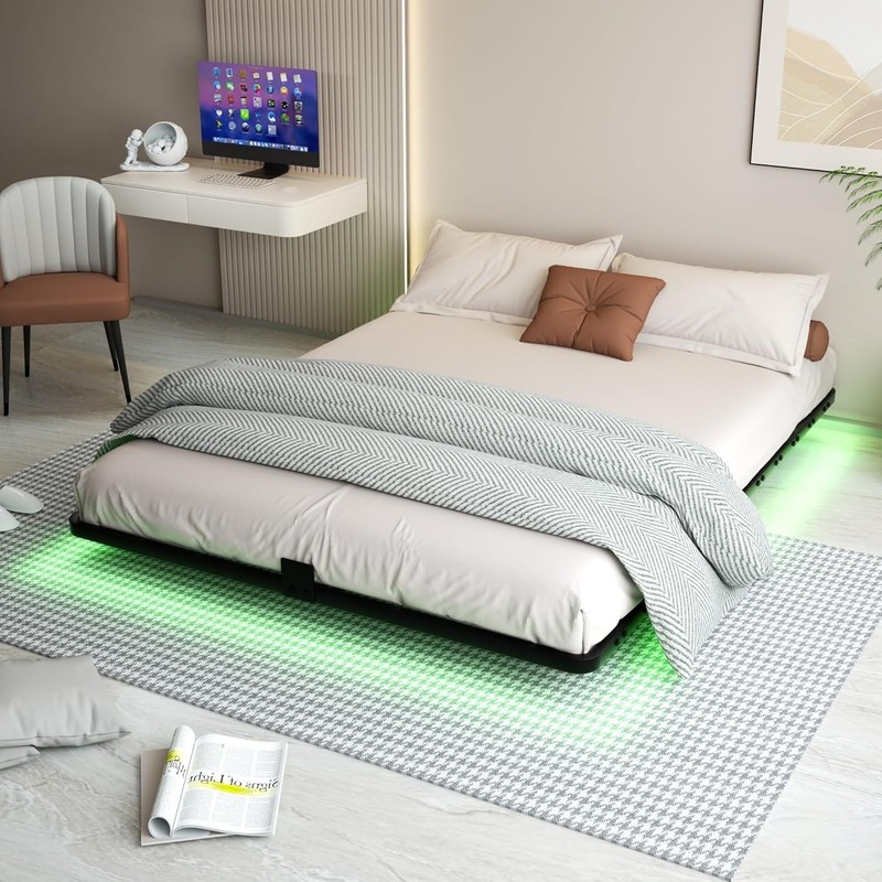 Queen Floating Bed Frame w/ LED Lights & USB Charging Station Metal Platform gallery