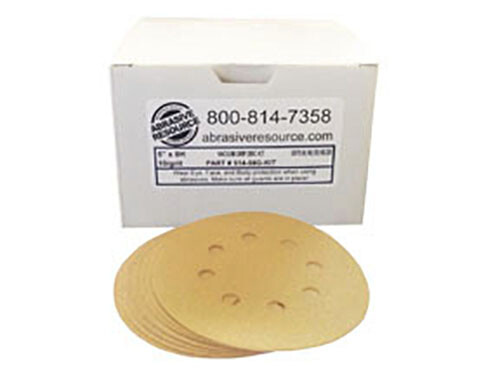 5 Inch x 8 Hole Gold Hook and Loop Grip Multi Grit Sanding Discs (50 Pack, 5 gallery