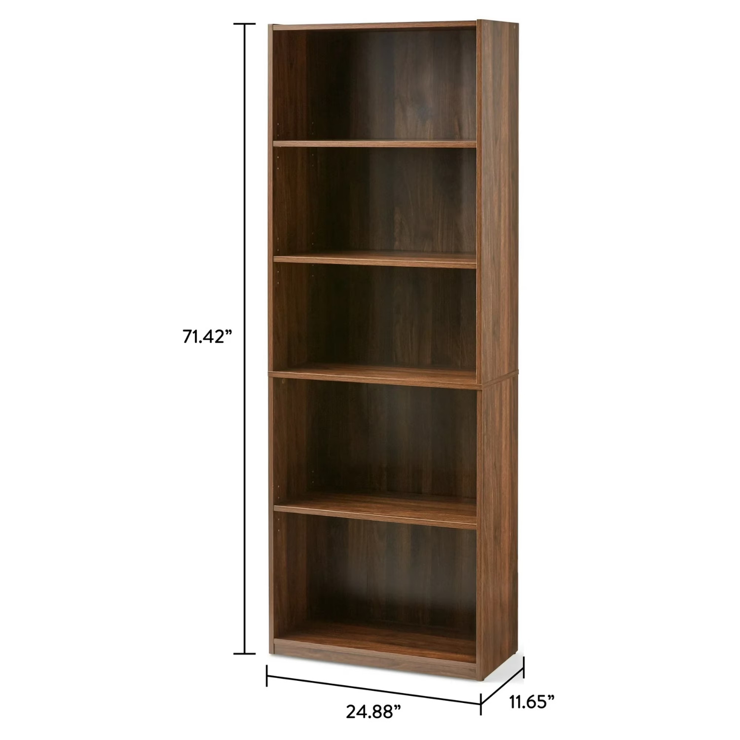 5-Shelf Mainstays Wood Bookcase with Adjustable Shelves, 71" Tall, Canyon Walnut gallery