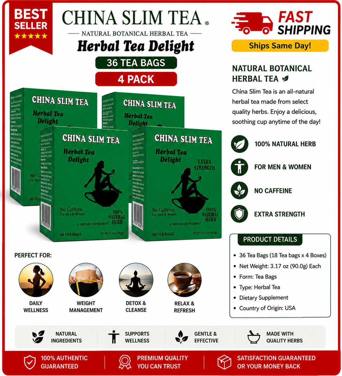 6 pack China Slim Herbal Tea Extra Strength Delight 36 Tea Bags Exp:2029 gallery
