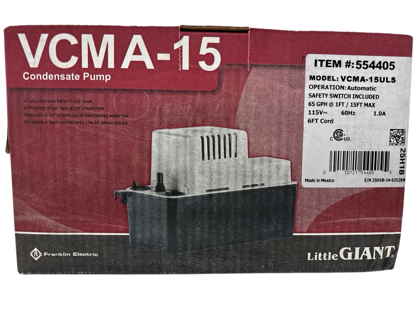 Little Giant VCMA-15ULS Automatic Condensate Pump w/ Safety Switch 554405 New gallery