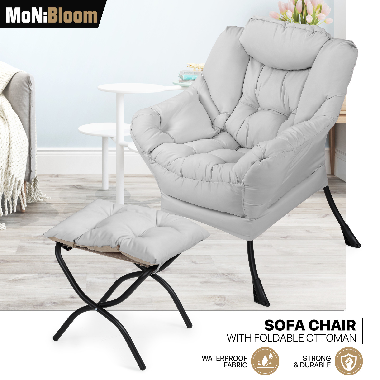 Modern Accent Chair Sofa Chair w/Foldable Ottoman Lazy Chair Upholstered Bedroom gallery