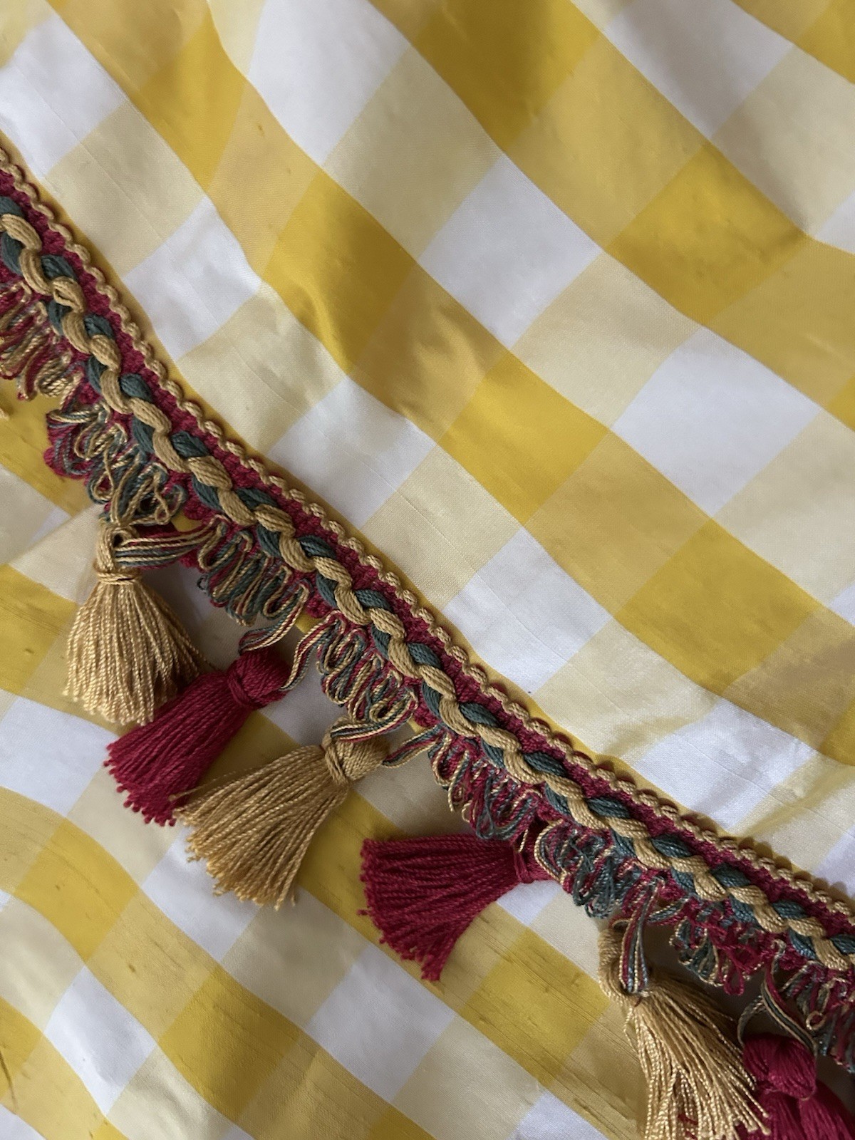 Pair Decorator Custom Made Striped Check Silk Taffeta Tassel Trim Lined gallery