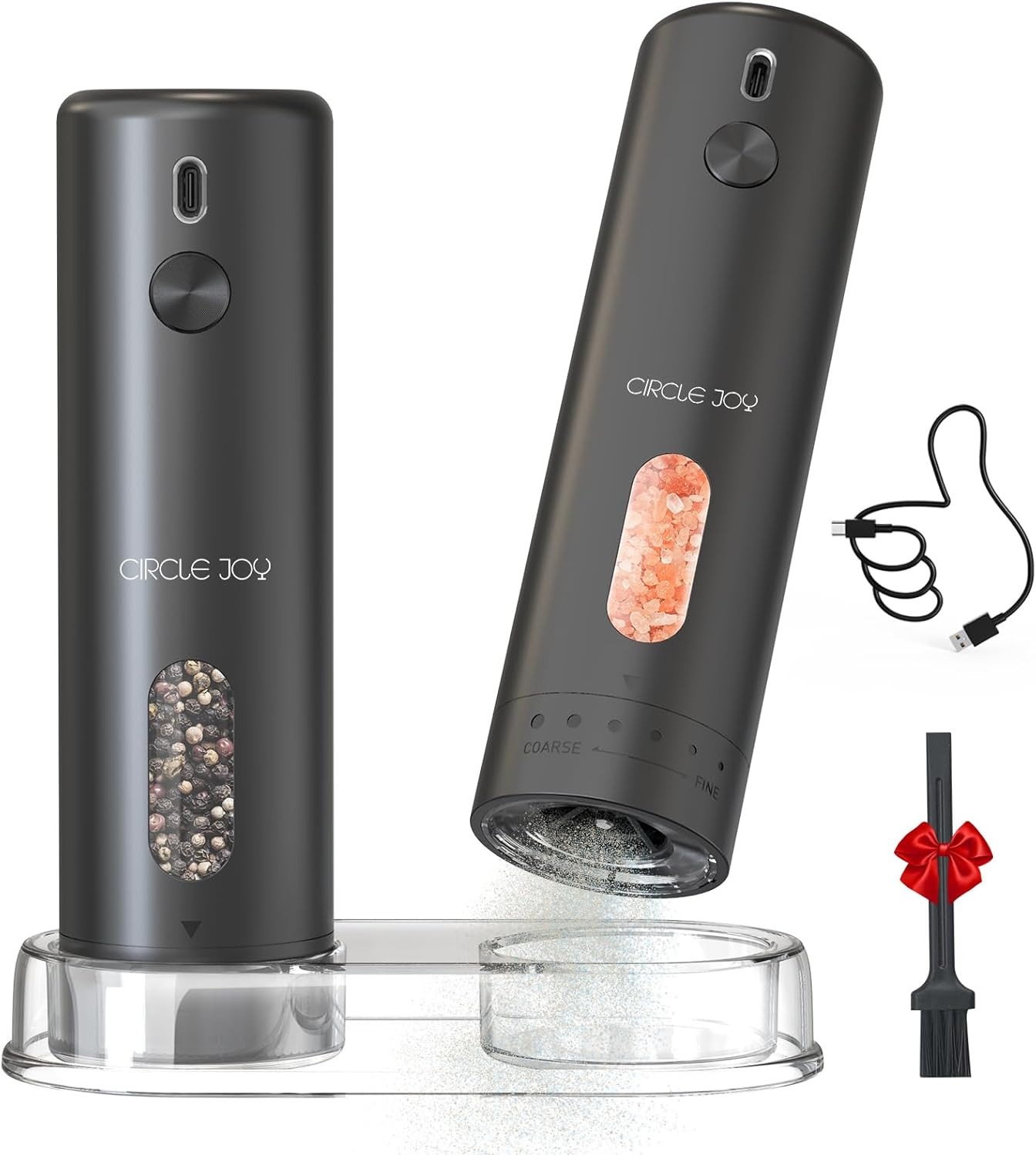 Rechargeable Electric Salt and Pepper Grinder Set with Base, Automatic Pepper gallery