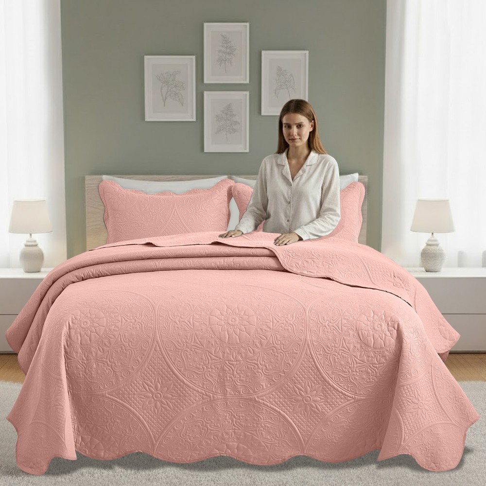 Embossed Quilt Bedspread Set Soft Lightweight Coverlet Bedding Twin Queen King