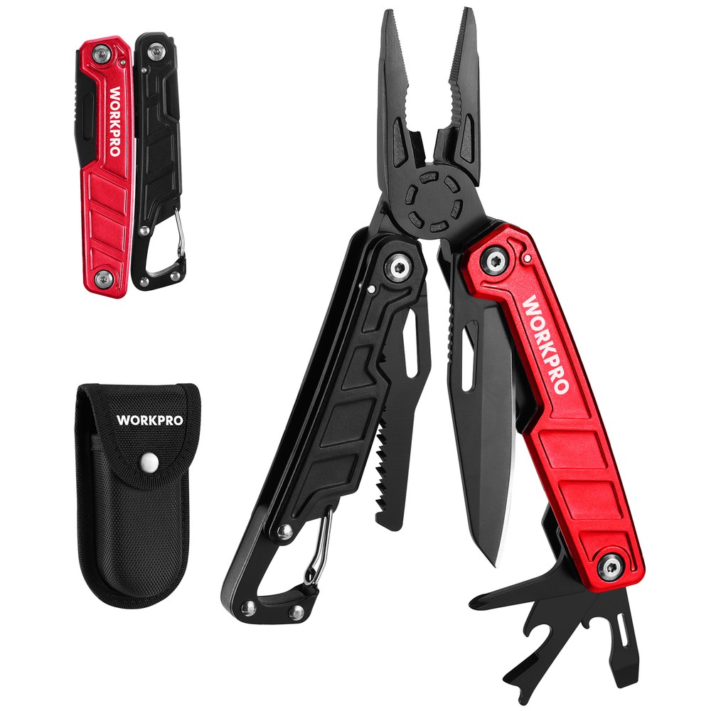 WORKPRO Multitool-11 in 1 with Pocket Clip and Sheath-EDC with Safety Lock