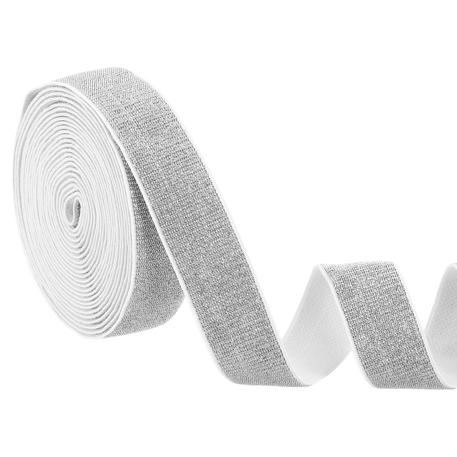 1" x 5 Yard Elastic Stretch Ribbon Strap White Edge Silver gallery