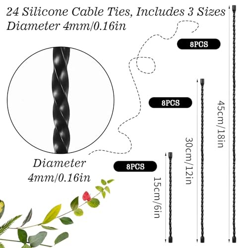 24Pcs Silicone Cable Ties 6/12/18 Inch Reusable Silicone Twist Ties Steel-Core gallery