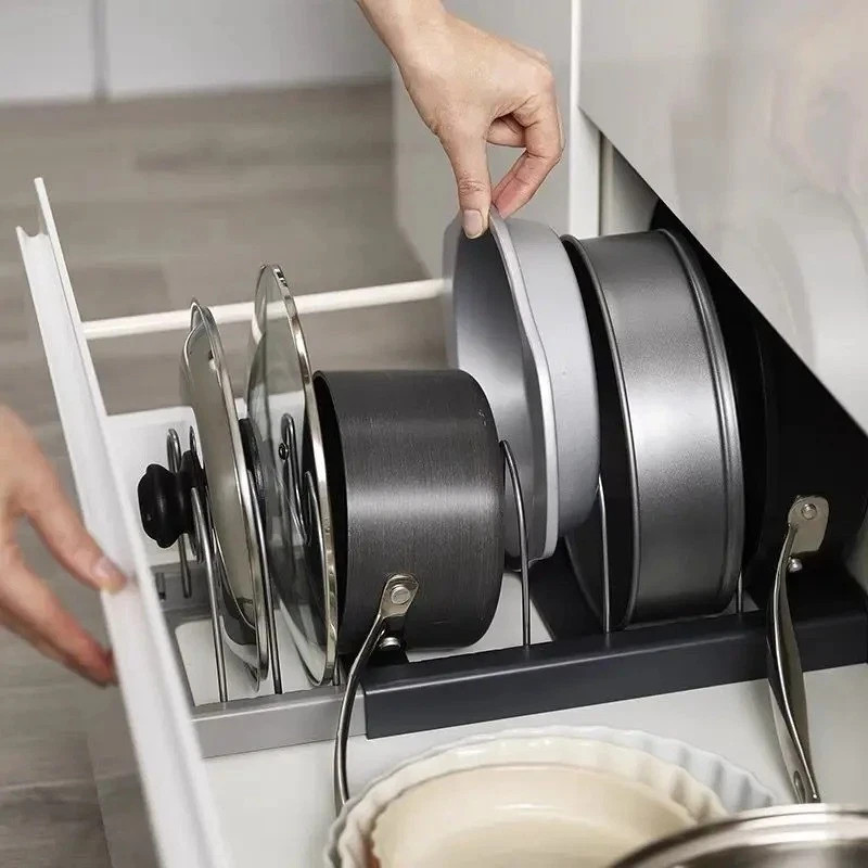 Expandable Adjustable Kitchen Organizer Rack for Pot Lids, Pans, Plates Cabinet gallery