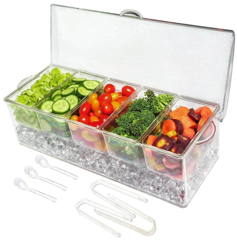 Premium Condiment Server Tray – Ice Chilled Party Serving Bar with Lid & Compart gallery