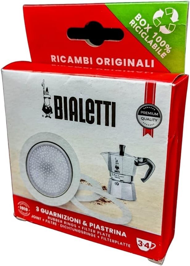 Bialetti 3 Gaskets (Rubber Rings) 1 Filter Plate Replacement for Moka 3 + 4 Cups gallery