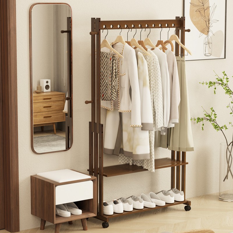 Movable Freestanding Clothes Rack with Shelves Boutique Clothing Garment Rack gallery