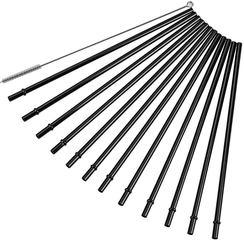 DAKOUFISH 13in Black Reusable Plastic Straws for 40 50oz Tumbler Mason Jar 12PCS gallery
