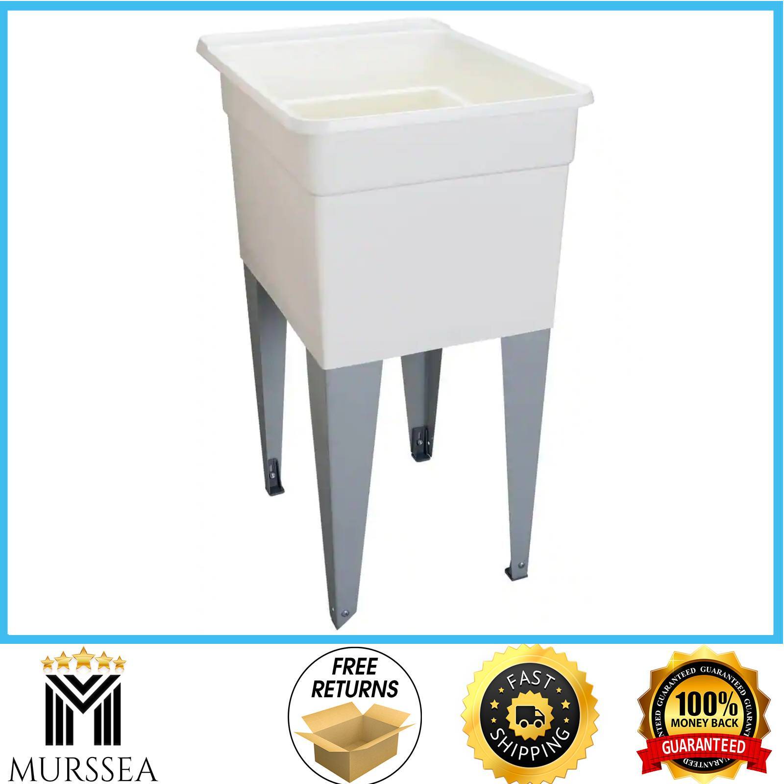 MUSTEE Laundry Tub Plastic Single White Basin Utility Sink Bowl 18 in. x 24 in. gallery