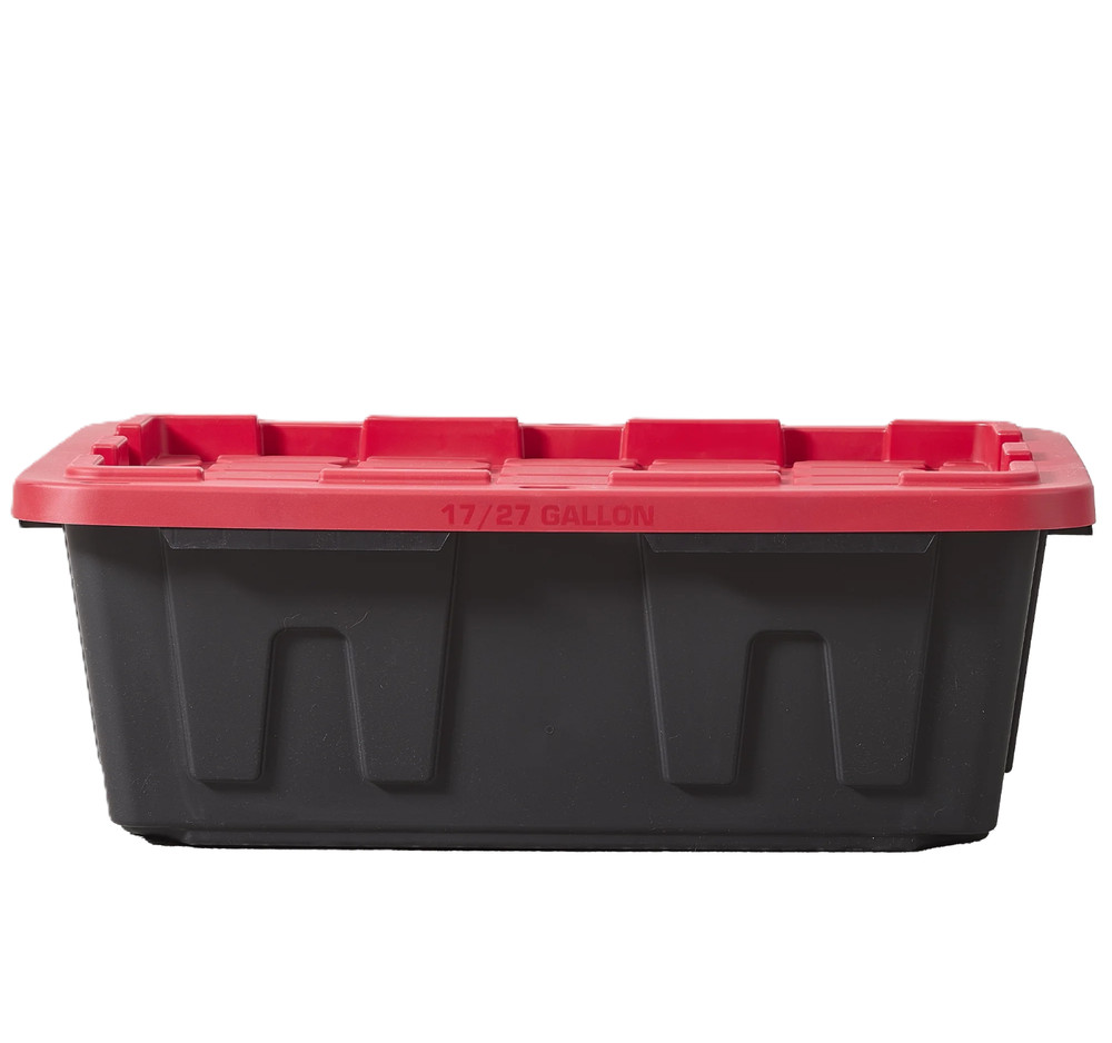 Hyper Tough 17 Gallon Medium Storage Bin with Snap Lid Black and Red Heavy Duty