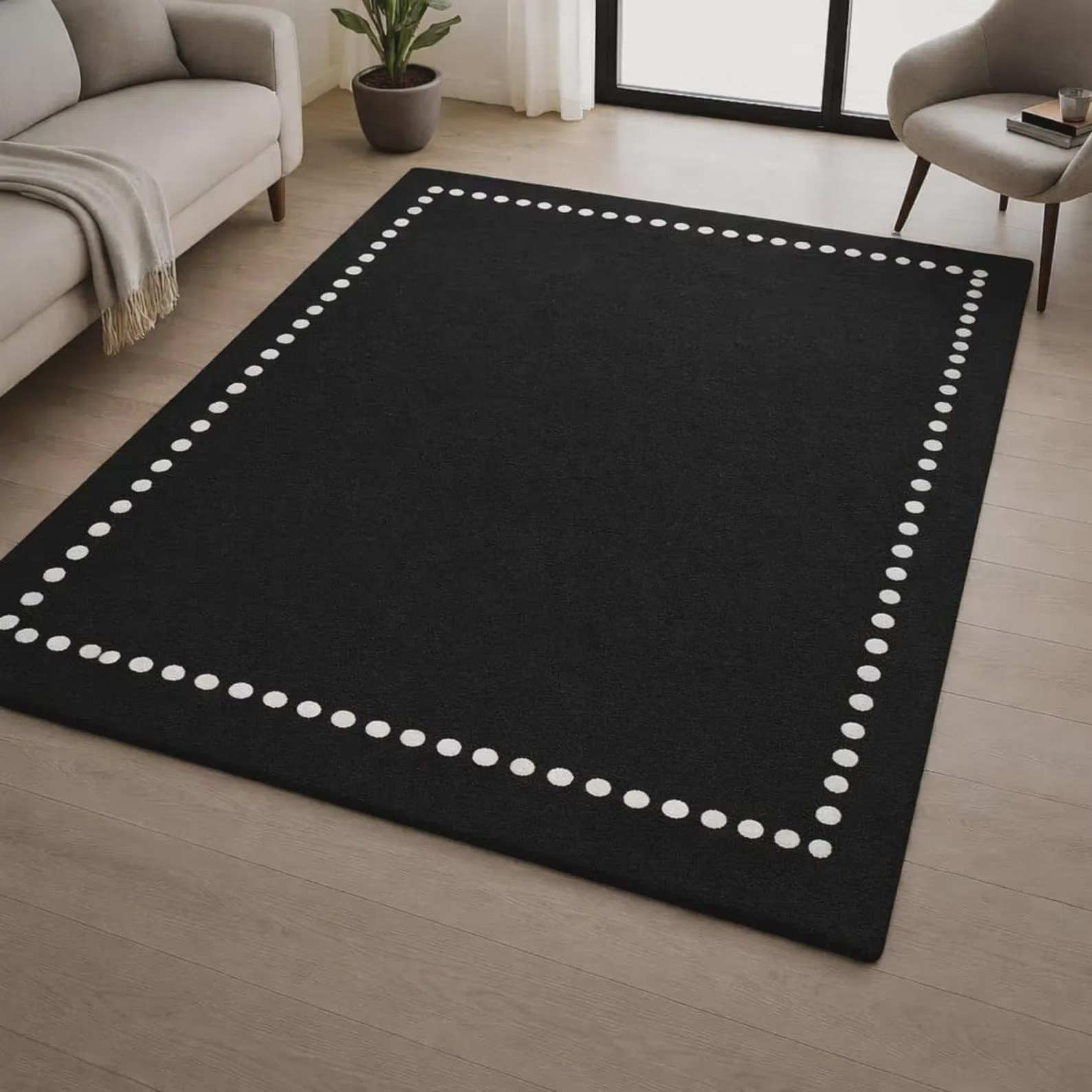Hand Tufted Black White Dotted Rug, Modern Polka Dot Wool Area Rug, 100% NZ Wool gallery