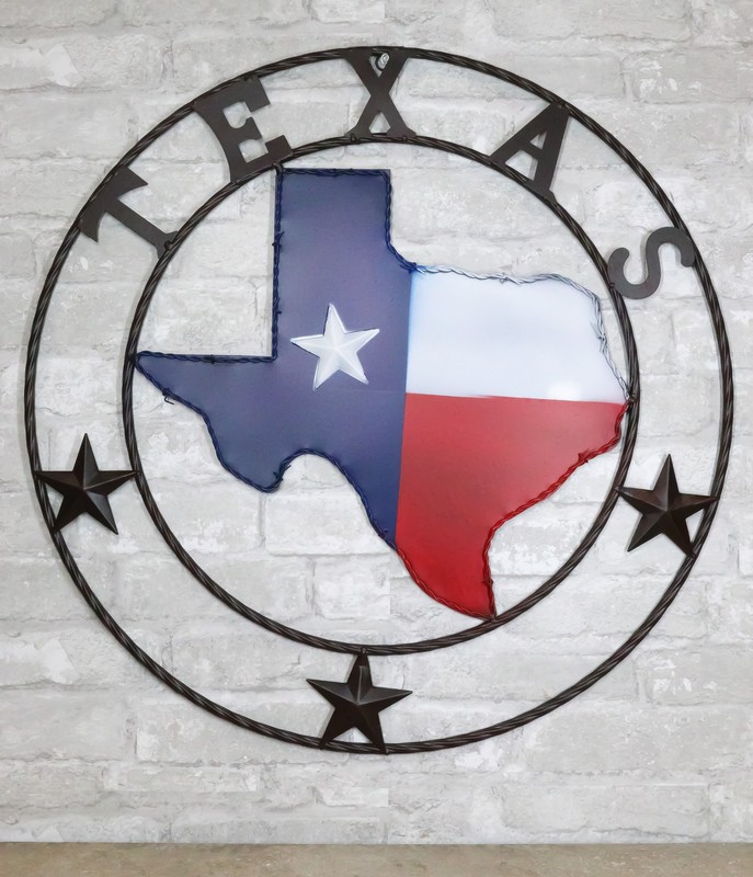 24"D Western Large Texas Lone Star State Map Patriotic Flag Wall Circle Sign gallery