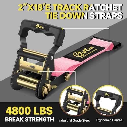 Onesnt 4Pcs 2” x18 FT E Track Ratchet tie Down Straps for 4800 lbs Break Pink gallery