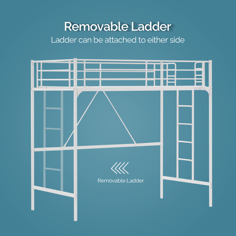 Twin Size Loft Bed with Removable Ladder High Guardrail Metal Frame for Teens gallery