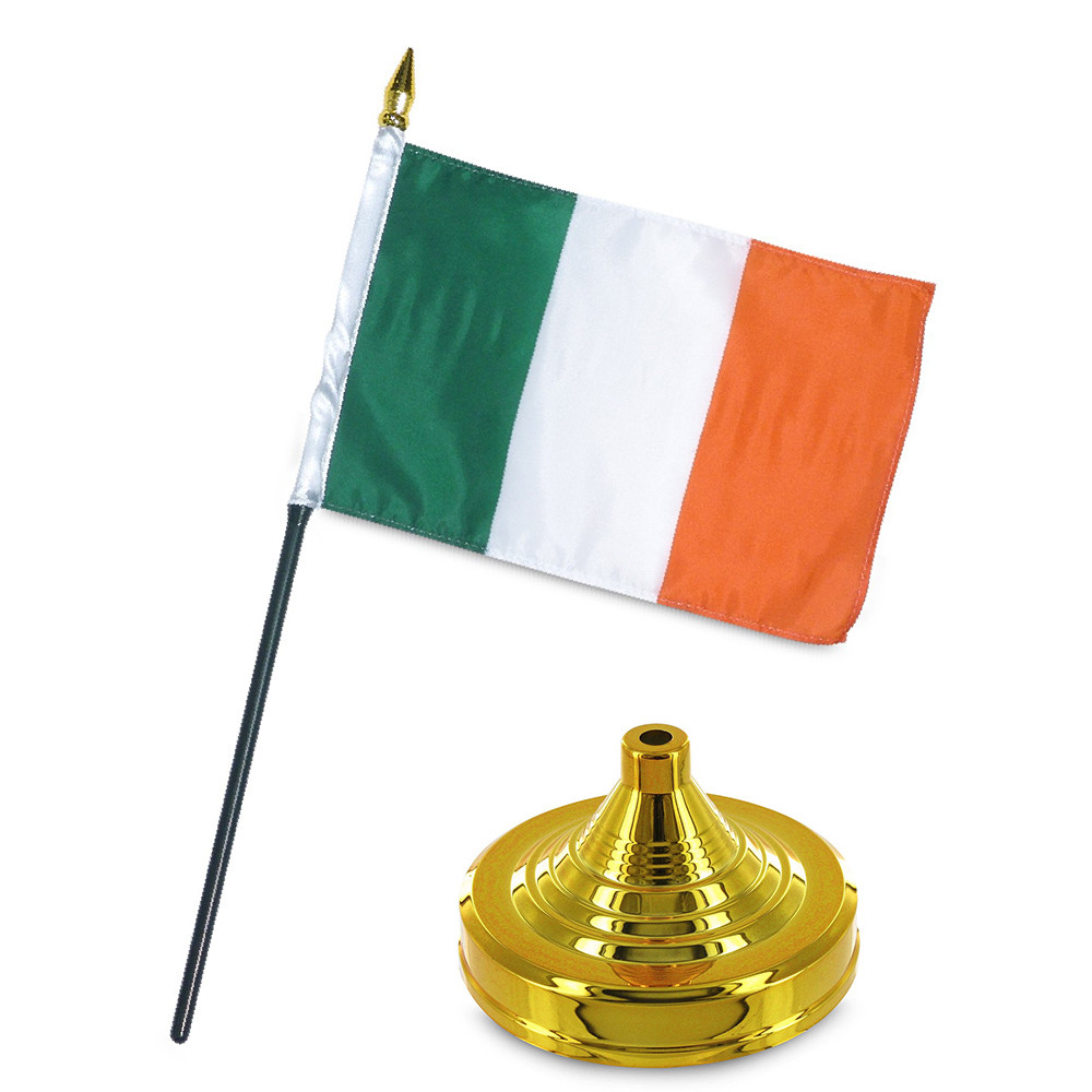 Ireland Irish 4"x6" Flag Desk Set Table Stick Gold Base 100D gallery