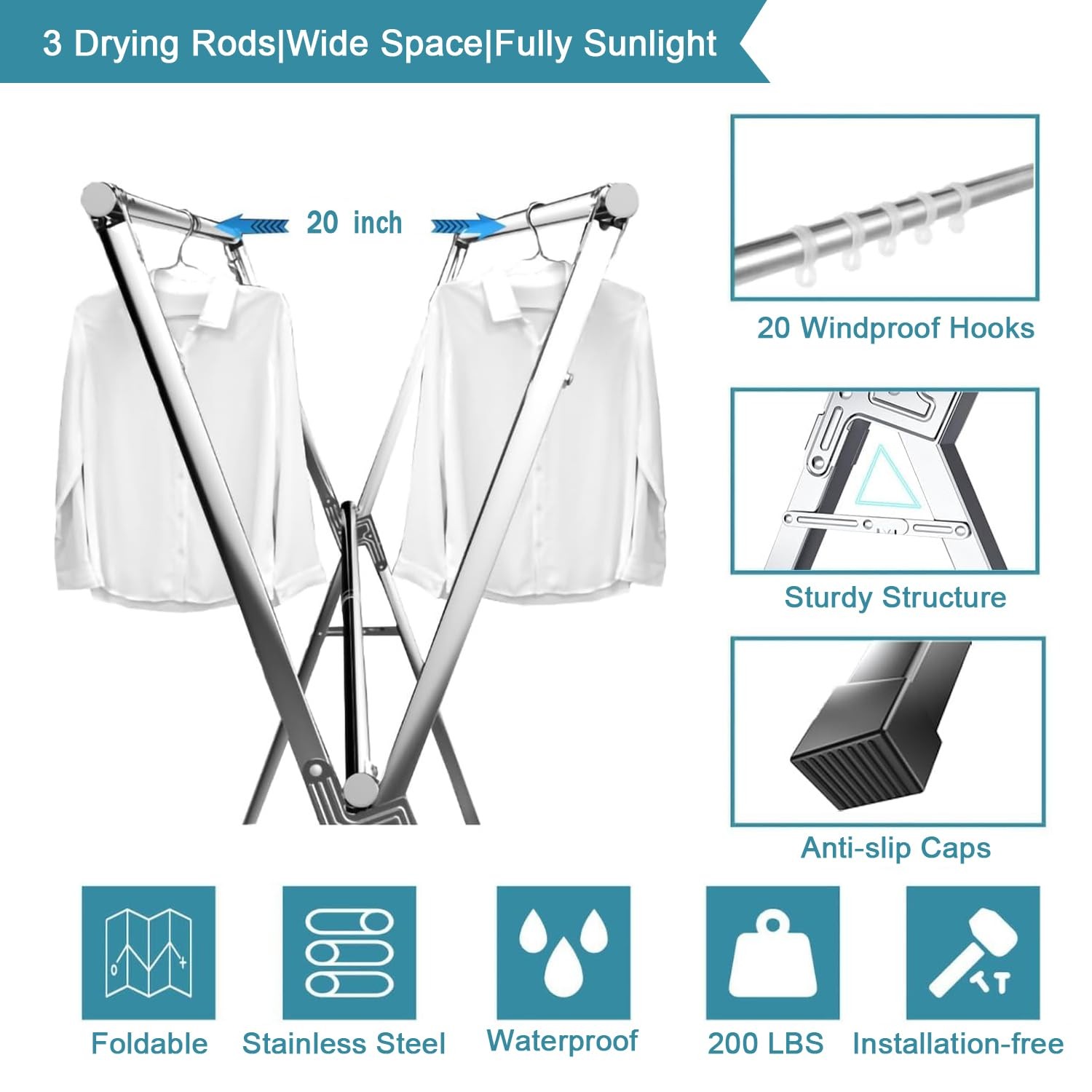 Clothes Drying Racks, Heavy Duty Stainless Steel Clothes Standing Drying Pole... gallery